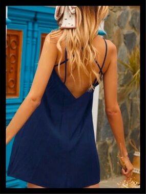 💕Solid Backless Cami Dress Navy Blue NEW💕